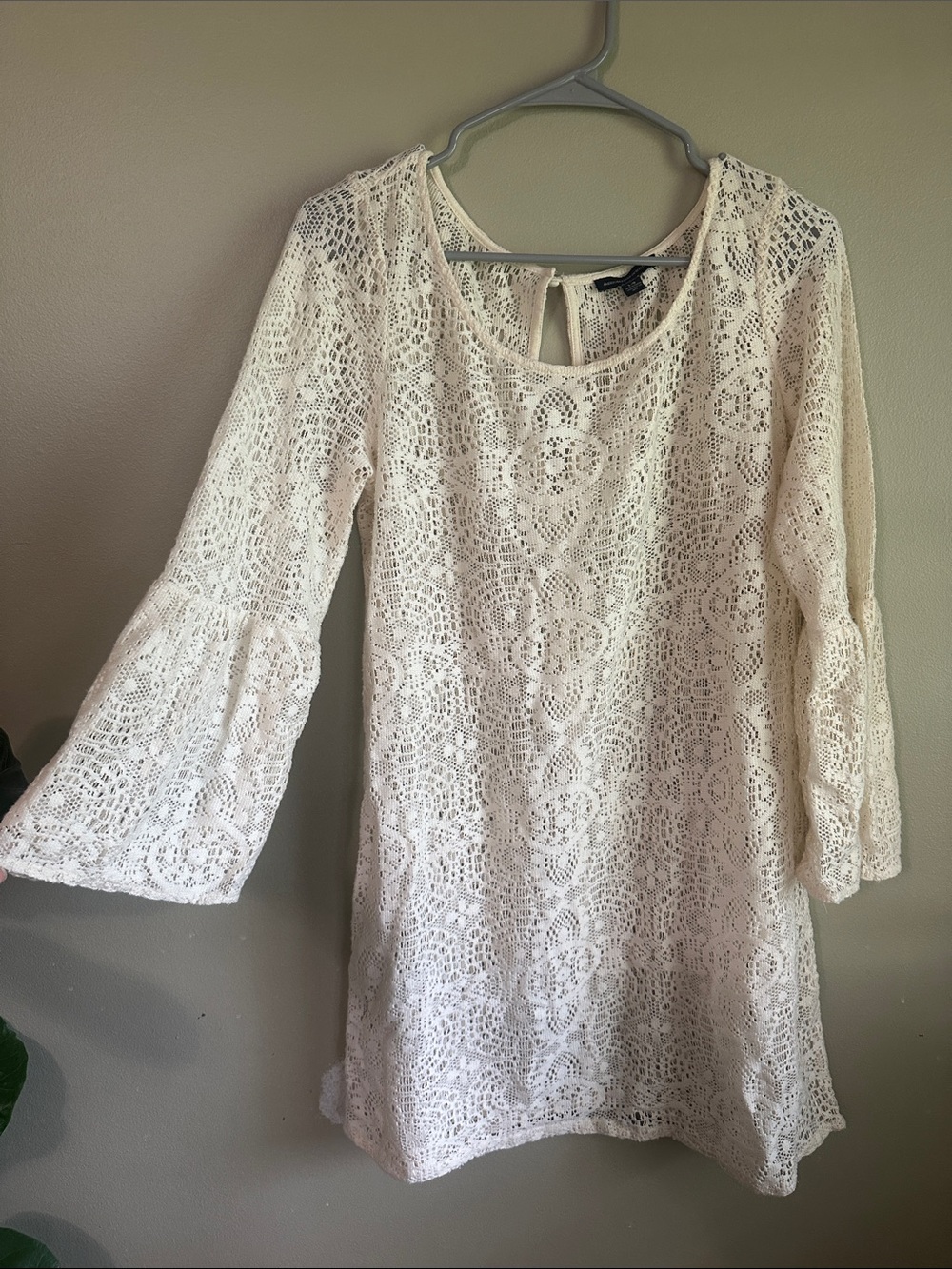 American Eagle Outfitters Cream Crochet Lace Tunic Top